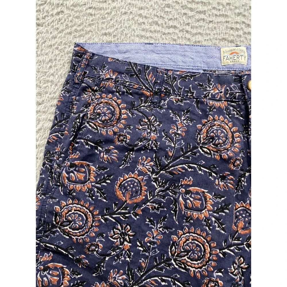Faherty Shorts Mens 36 Blue Floral Chino Geometric Hawaiian